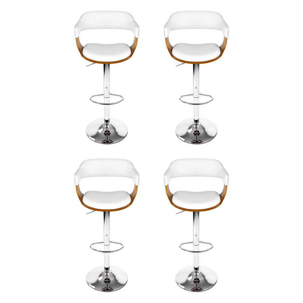 4x Artiss Bar Stools Gas Lift Leather with Armrest White