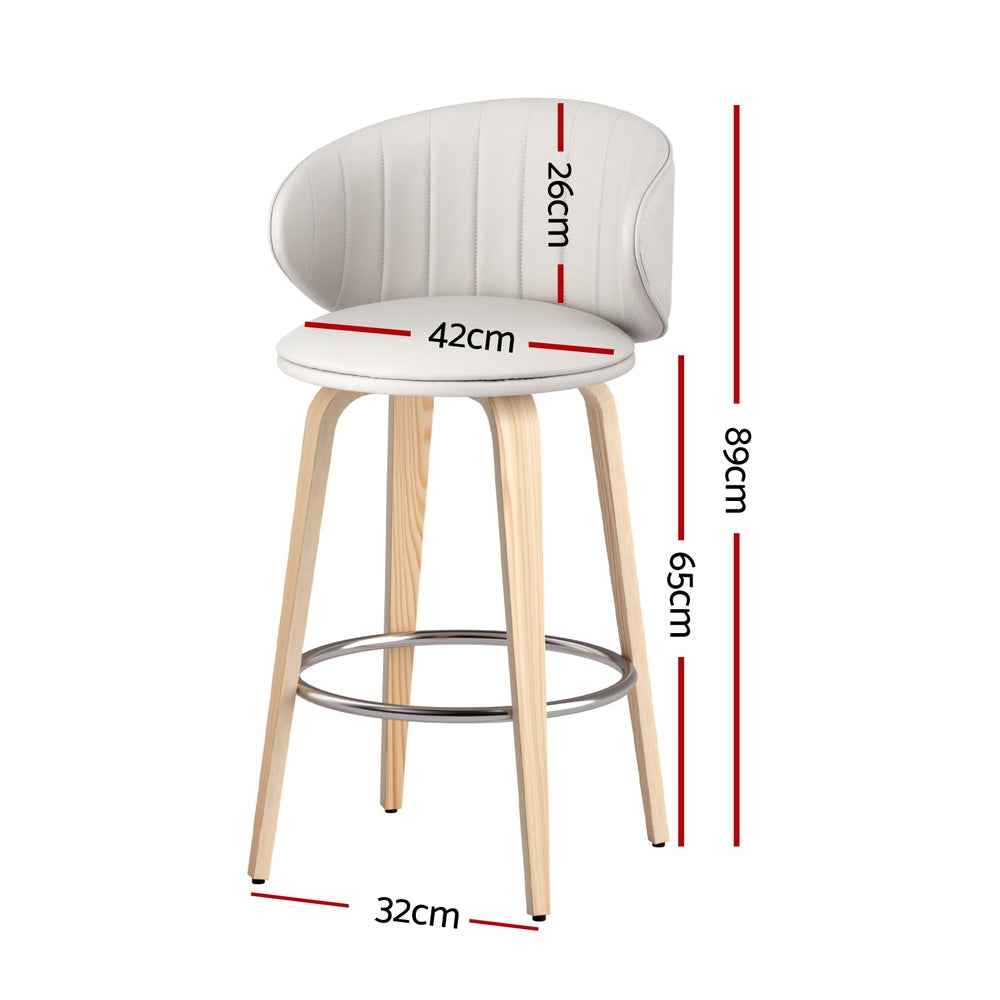 2x Artiss Bar Stools Dining Chairs Contoured Leather Wood Stool
