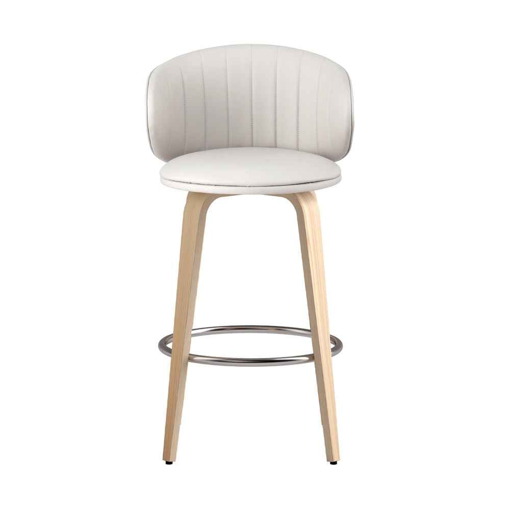 2x Artiss Bar Stools Dining Chairs Contoured Leather Wood Stool