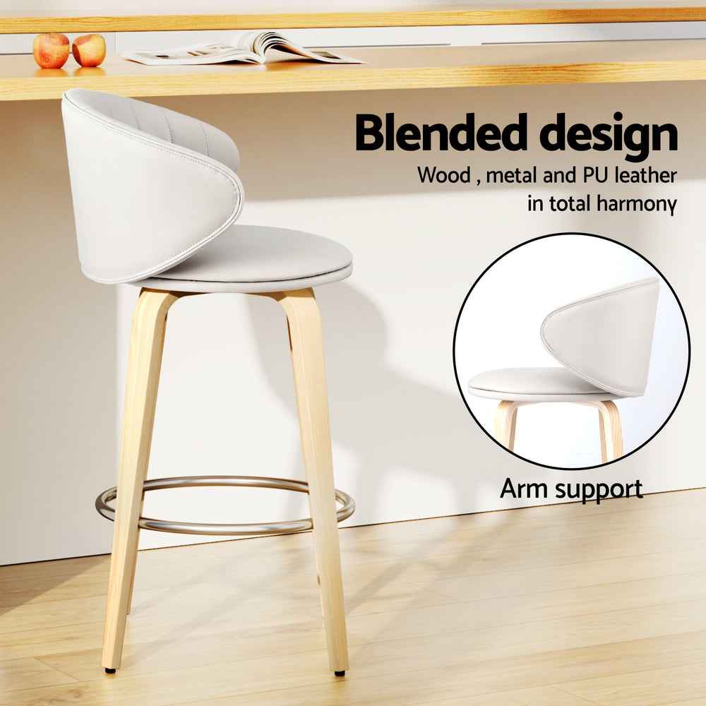 2x Artiss Bar Stools Dining Chairs Contoured Leather Wood Stool