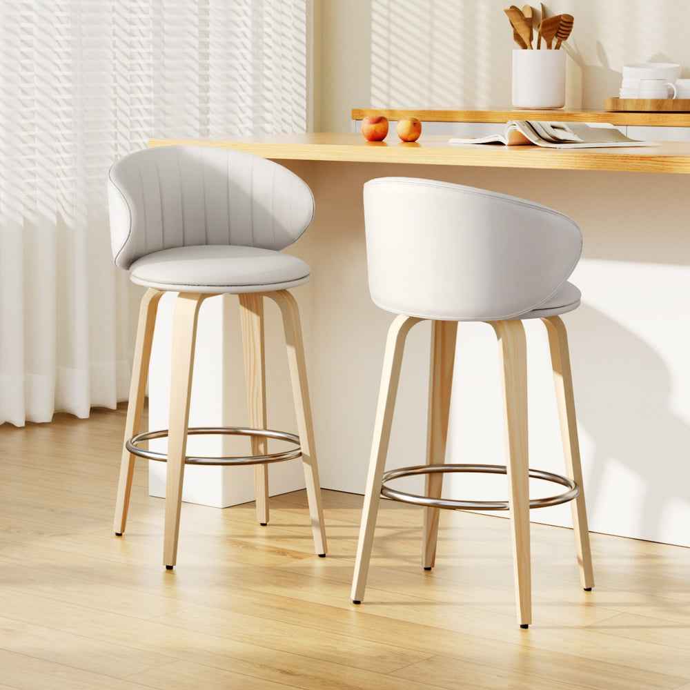 2x Artiss Bar Stools Dining Chairs Contoured Leather Wood Stool