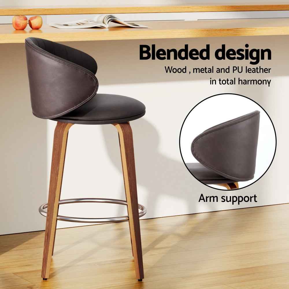4x Artiss Bar Stools Dining Chairs Contoured Leather Wood Stool