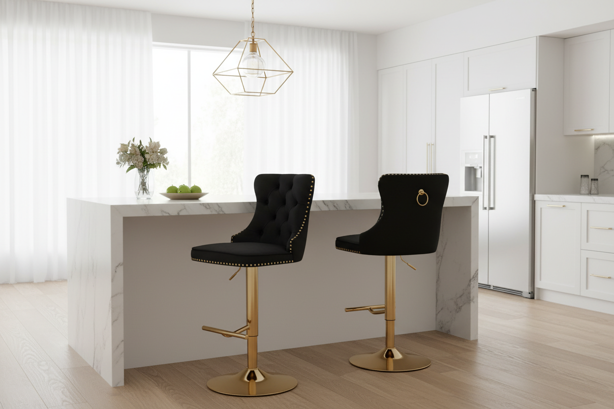 Sahara Black Barstool with Gold Stand -Set of 2