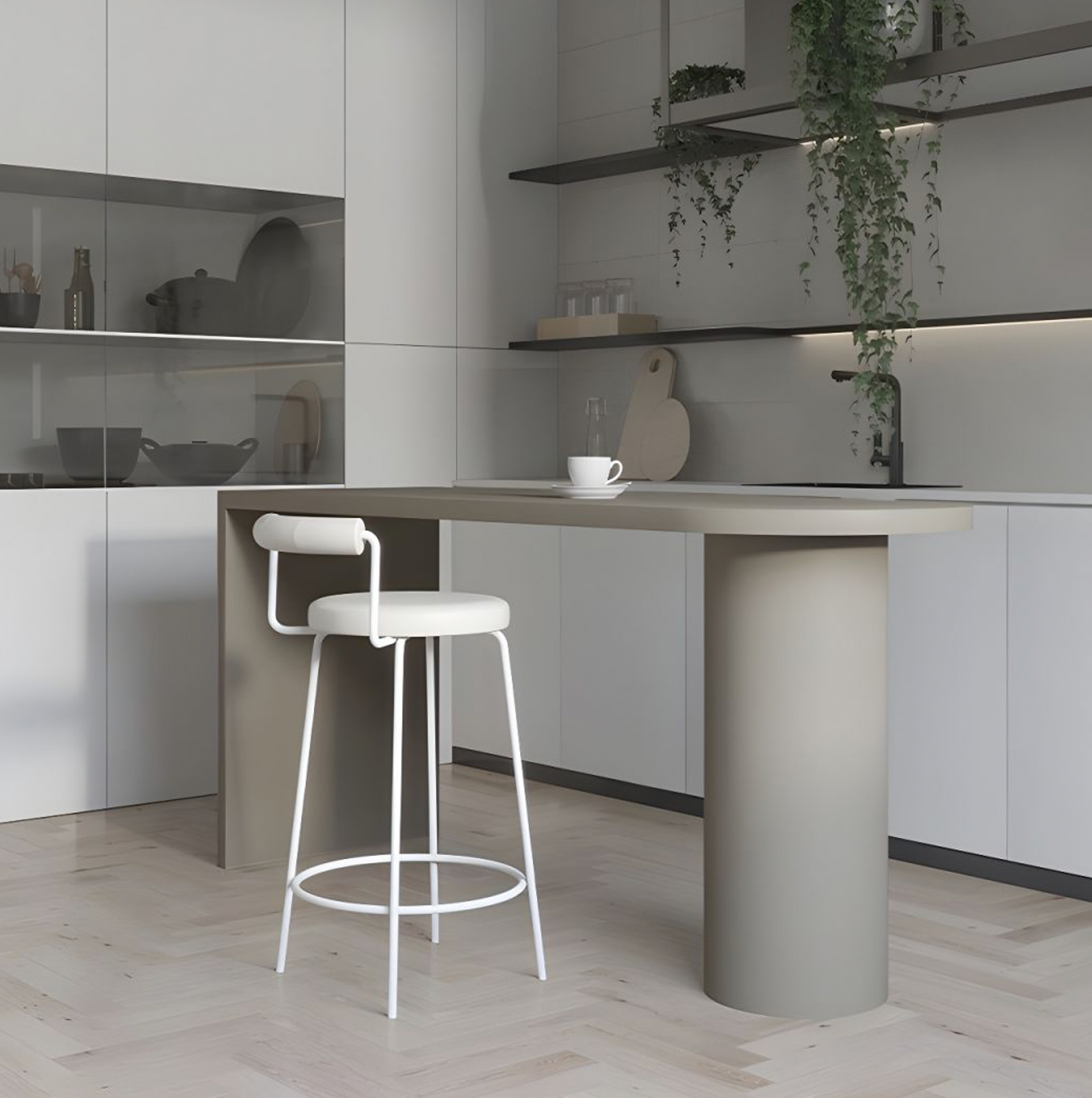 Interior Ave - Calipo White Leather Kitchen Bar Stool - Set of 2