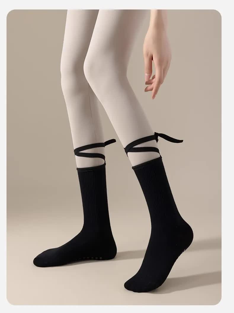 3 Pcs Black Non-Slip Yoga Socks with Cross Straps - Cotton Pilates Dance Socks for Women, Lightweight Comfort