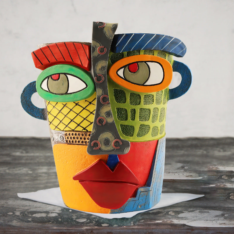 Abstract Face Planter Pot - Artistic Resin Decor for Succulents & Plants (Colorful models - 18.5*18*15CM)